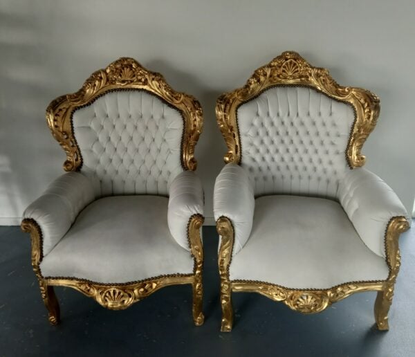 Duo Barok stoel / troonstoel goud-wit